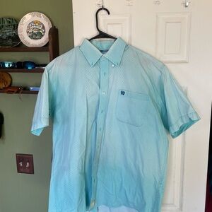 Cinch Aqua Short Sleeve Button Down Shirt